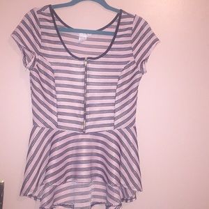 Black and pink stripe high low sheer blouse